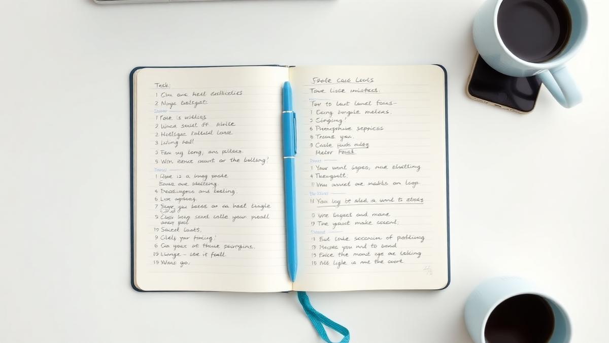 Notebook of quick task ideas beside a phone